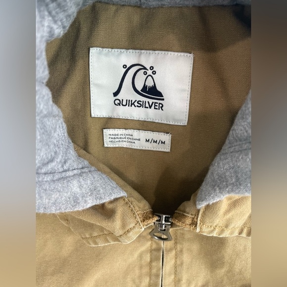 quicksilver men’s hooded zip up jacket size medium khaki color in good condition - Picture 8 of 9